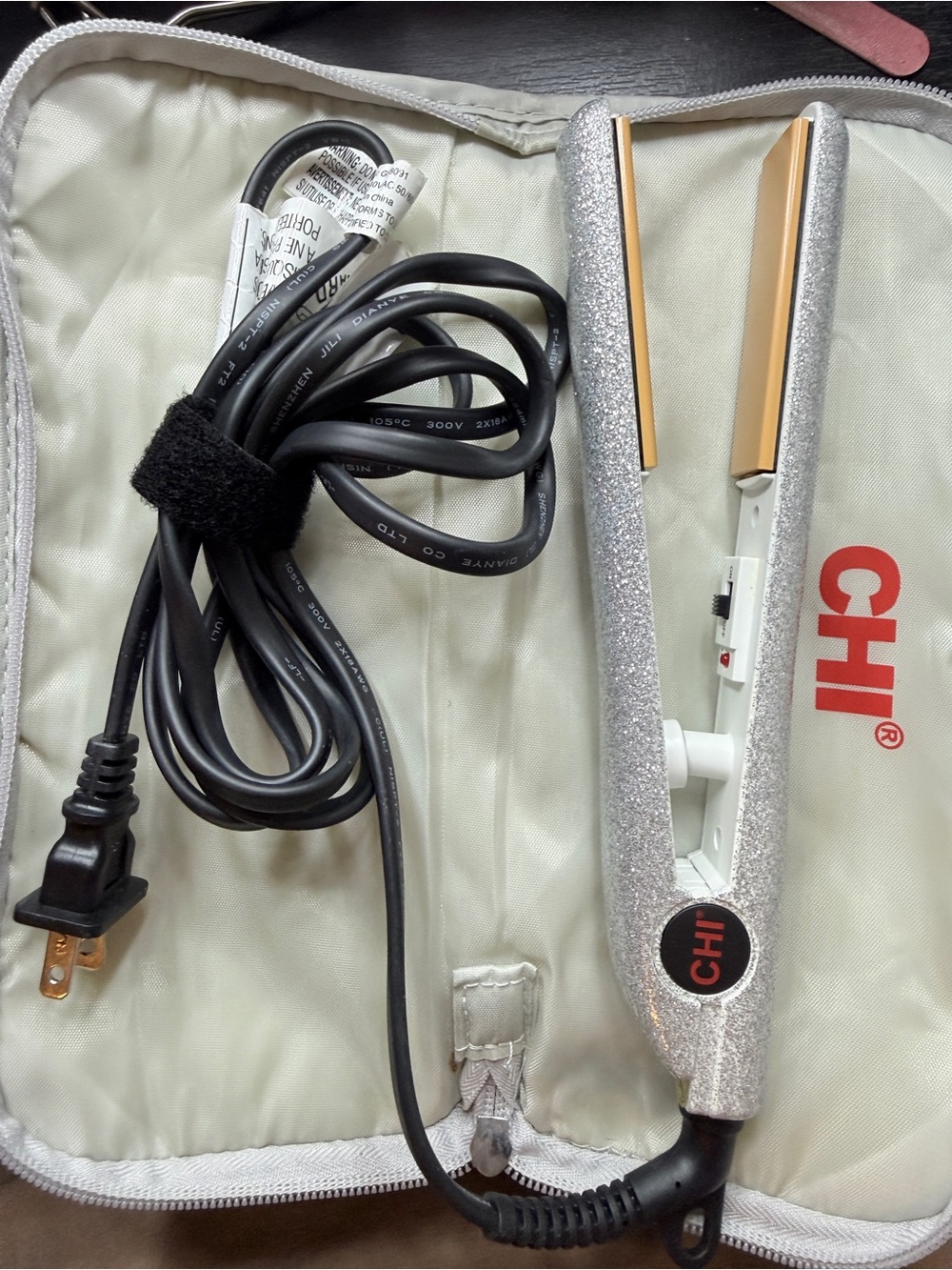 CHI Silver Glitter Mini Flat Iron with Gold Plates